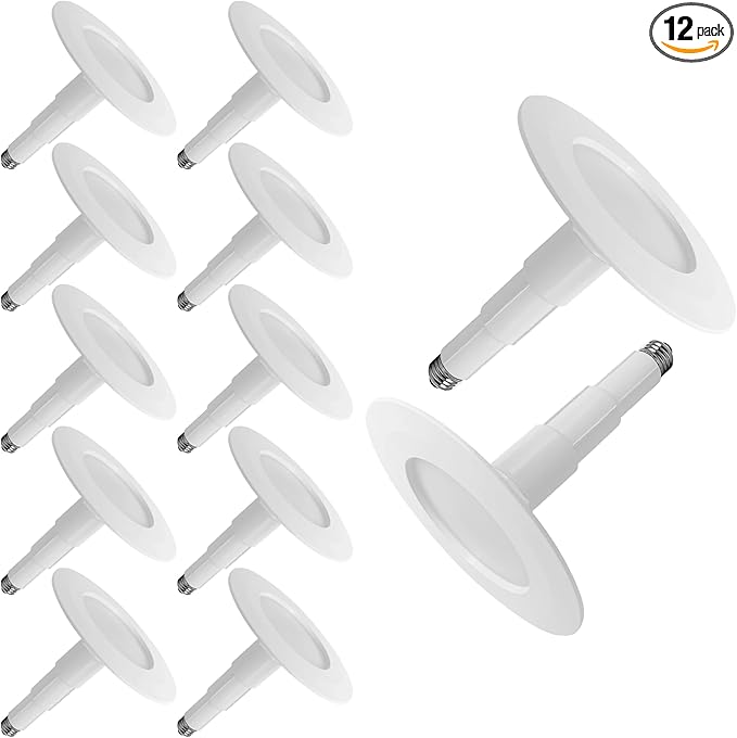 Soliseed 12 Pack 5/6 Inch LED Recessed Retrofit Downlight with Telescoping Rod - Adjustable Can Lights, 12W=60W, 3000K Warm White, 800LM Dimmable, ETL Damp Rated, Bevel Trim E26 Easy Screw-in Install