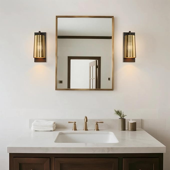 XiNBEi Lighting Gold Sconce Light, Industrial Bronze & Brass Sconces Wall Light Fixtures with Metal Shade, Wall Mount Lamp for Bedroom Bedside Living Room Corridor Hallway XB-W406-BS