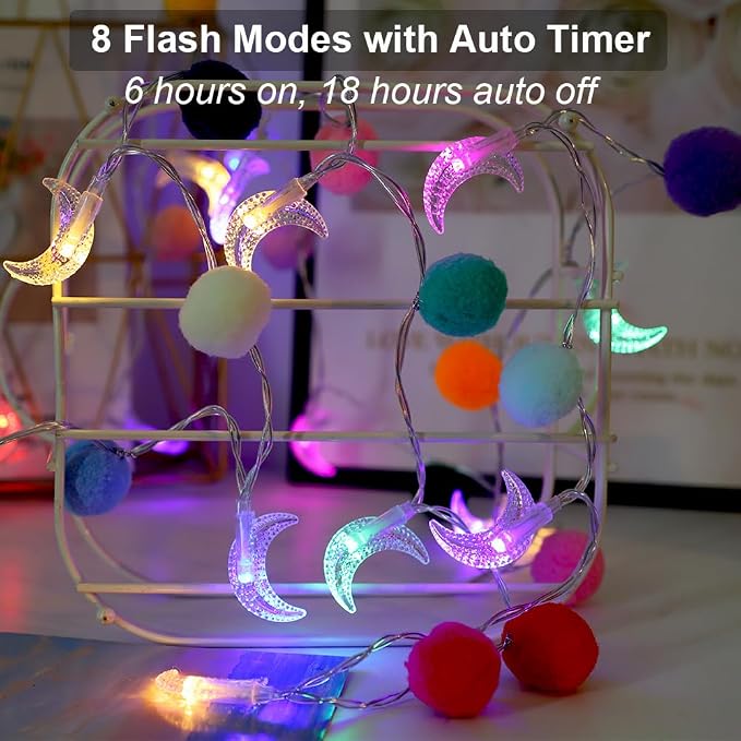 9.85FT String Lights Room Decor with 20 Cute PomPoms 20 Colorful LED Lights Battery Operated with Timer for Girls Bedroom Birthday Party Kids Playhouse Wedding Valentine's Day Christmas Decoration