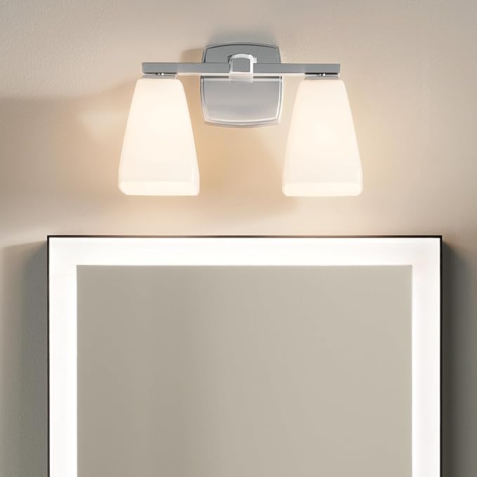 Kichler Marant 2-Light Bathroom Vanity Light Fixture with Opal Glass in Chrome, Modern Wall Mount Light for Bathroom and Powder Room Over Mirror (14.25 x 9.5 in), 55215CH