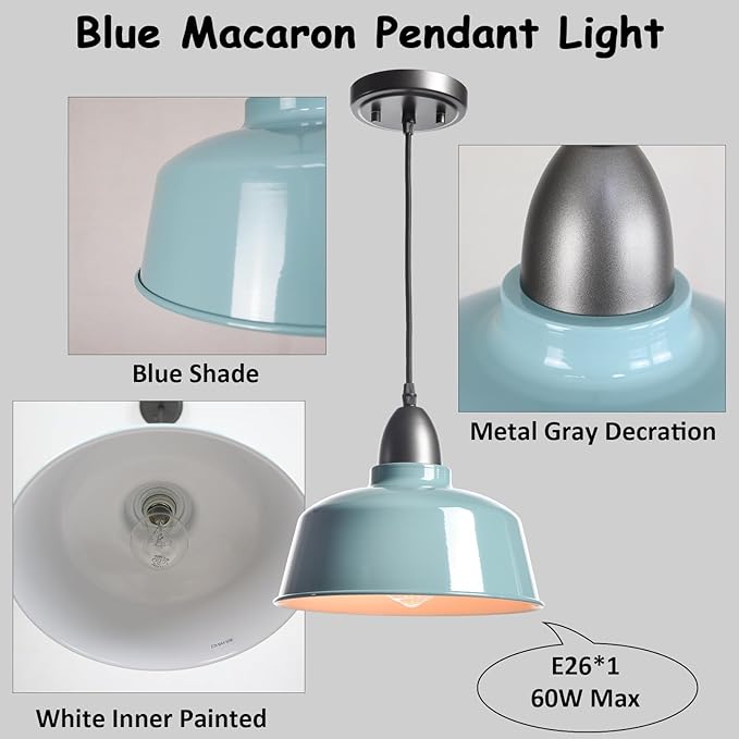 Modern Farmhouse Blue Pendant Lights Kitchen Island Macarons Dome Pendant Light for Home Bar Countertop Canteen Dining Room Bedroom Restaurant Bathroom