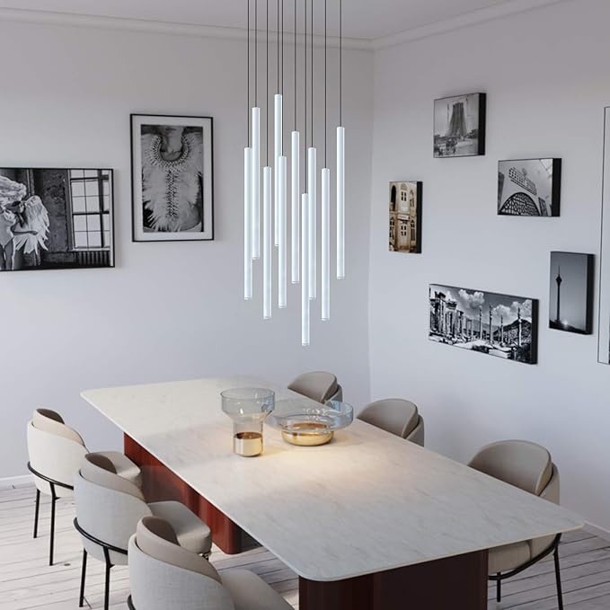 CANALIS 10 Mini Pendant Lighting White - LED Hanging Light Fixture for Kitchen Island, Bar, Foyer - Cluster Pendants - Dimmable, Adjustable Wire, Lamp Bulb Included