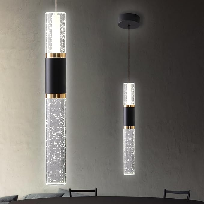 Modern Pendant Light for Kitchen Island Lighting Fixture, Black and Gold Modern Island Lights for Kitchen Over Table Luxury Crystal Led Chandelier with Bubble Design