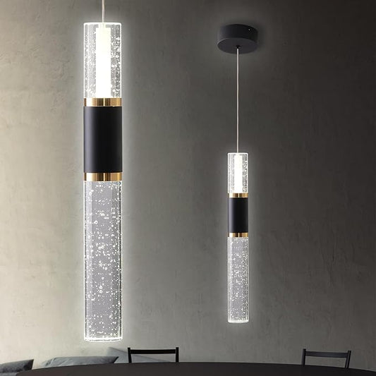 Modern Pendant Light for Kitchen Island Lighting Fixture, Black and Gold Modern Island Lights for Kitchen Over Table Luxury Crystal Led Chandelier with Bubble Design