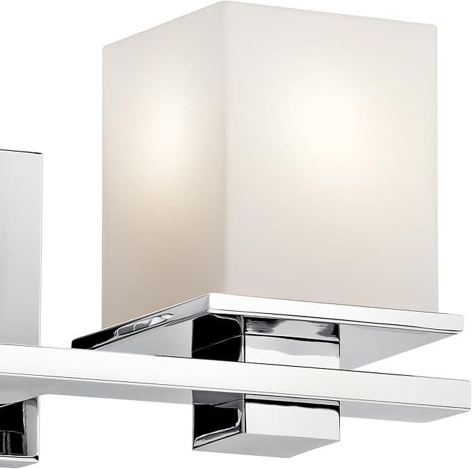 Kichler Tully 15" Vanity Light in Chrome, 2-Light Modern Bathroom Light with Satin Etched Cased Opal Glass, (15" W x 6.5" H), 45150CH