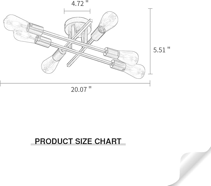 ZGLAOJT 6-Lights Semi Flush Mount Ceiling Light Fixture，Black Industrial Chandelier，Farmhouse Lighting for Dining Room Living Room Kitchen Bedroom