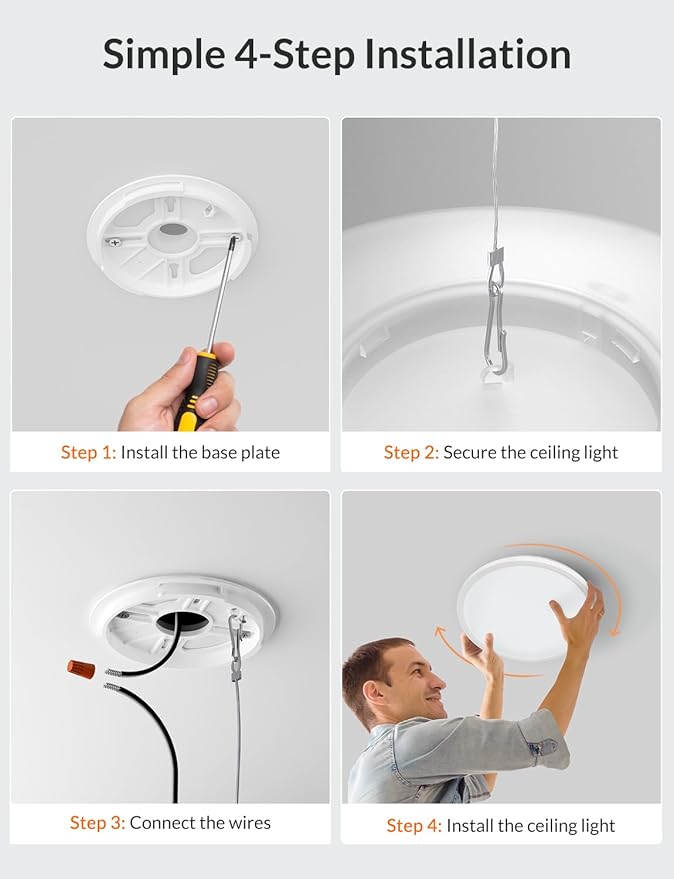 LEPOWER-TEC LED Flush Mount Ceiling Light with Remote, 12 Inch 24W 2600LM Wired RGB Ceiling Lights Fixture with Nightlight and Timer, 3000K-6500K Dimmable Lights for Bedroom, Kitchen, Hallway, 1 Pack