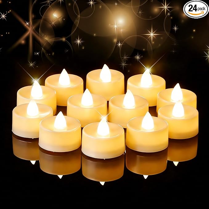 Amagic 24 Pack Battery Operated Tea Lights Candles, Fake Tealights Candles, Flameless LED Tea Lights for Halloween, Wedding, Votive, Festival, Table Decor(24 Pack, Warm White)