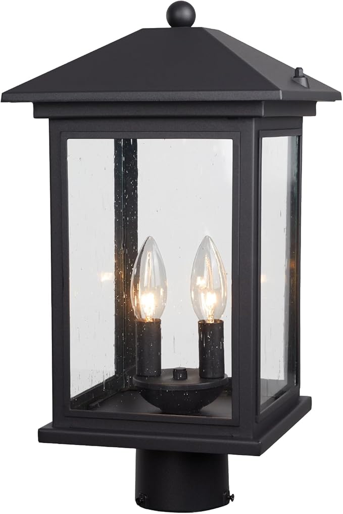 Treekee Outdoor Post Light, 18 Inch Lamp Post Light Fixture, 2-Light Modern Waterproof Outside Post Lantern Column Lights, Exterior Pole Lighting Pillar Lantern for Yard Garden