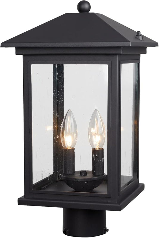 Treekee Outdoor Post Light, 18 Inch Lamp Post Light Fixture, 2-Light Modern Waterproof Outside Post Lantern Column Lights, Exterior Pole Lighting Pillar Lantern for Yard Garden