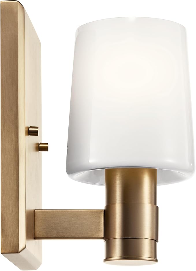 Kichler Adani 1-Light Wall Sconce Modern Bathroom Vanity Light with Opal Glass in Champagne Bronze for Bathroom, Powder Room, Kitchen, Bedroom or Hallway (8.5" x 5" x 6.5"), 55174CPZ