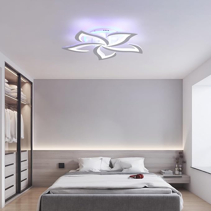 Modern Ceiling Lights,50W Dimmable Flush Mount Ceiling Light with Remote for Living Room Dining Room Bedroom,3000-6000K,White