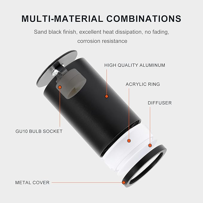 Ketom 6-Light Track Lighting Fixtures Ceiling, GU10 Black Led Ceiling Spotlight, Modern Track Light Kit for Kitchen Bedroom Living Room