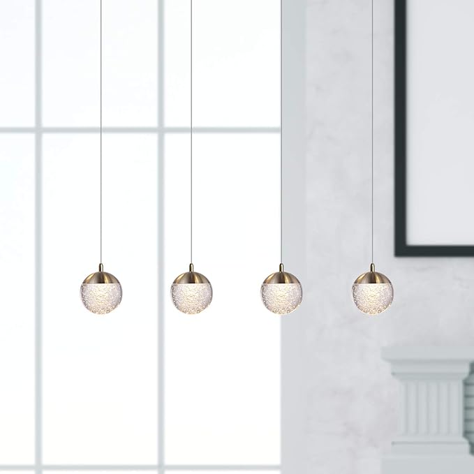 contec development Galaxy 4 Mini Pendant Crystall Ball Lighting Brass - LED Hanging Light Fixture: Kitchen Island, Bar, Foyer - Cluster Pendants - Dimmable, Adjustable Wire, Lamp Bulb Included