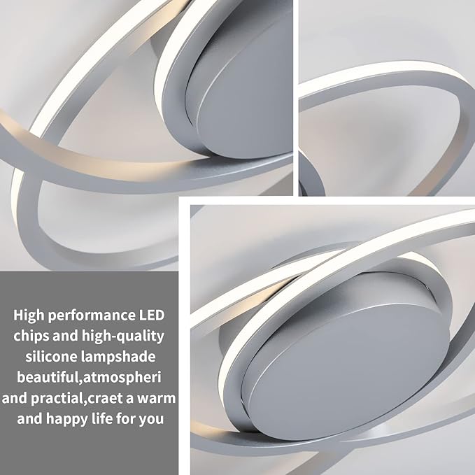 MADEM Modern Flush Mount Ceiling Light - 23.6'' Dimmable LED Chandelier for Bedroom, Living Room, Dining Room,3040LM 38W, Silver