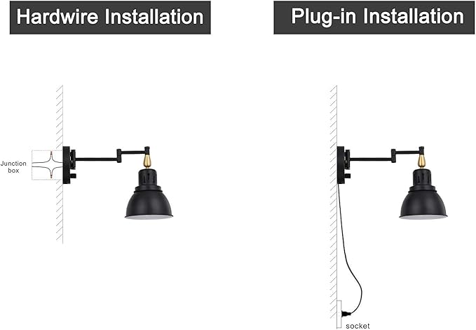 TRLIFE Plug in Wall Sconces, Dimmable Wall Sconces Retractable Swing Arm Wall Lamp with 6FT Plug in Cord and Dimmer Knob On/Off Switch, E26 Base, UL Listed(2 Pack)