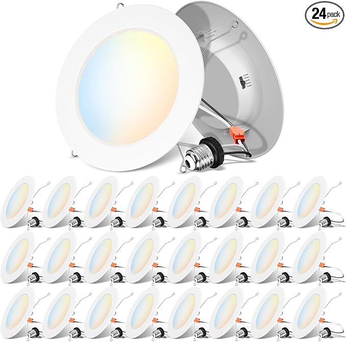 ANWIO Recessed Lighting 6 Inch, 24 Pack 5CCT Flat Retrofit LED Recessed Lights Can Needs, 2700/3000/4000/5000/6000K Selectable Can Lights 10W(120W Equivalent) CRI 80+ Dimmable E26 Base IC Rated & ETL