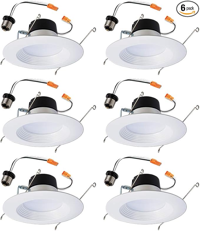 HALO LT 5 in / 6 in LED Recessed Lights Retrofit Can Light Fixtures 6 Pack 3000K Warm White 600 Lumens Wet Location Dimmable Ceiling Downlights with Baffle White Trim