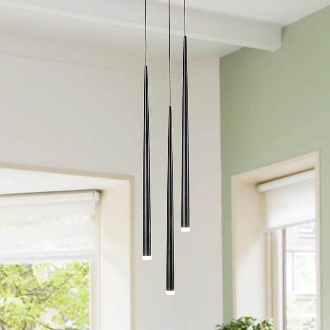 3 Lights Linear Pendant Light for Kitchen Island Dining Room,Black Cluster Pendant Light Fixture,3000K Dimmable by Traic,Dia 7.8 Inches