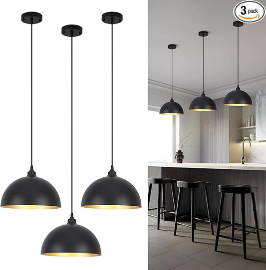 3 Set Black Pendant Light Fixtures for Dining Room 11.8" Farmhouse Pendent Lights Industrial Modern Chandelier Ceiling Hanging Light Fixture for Kitchen Living Room Foyer Entryway Kitchen Island