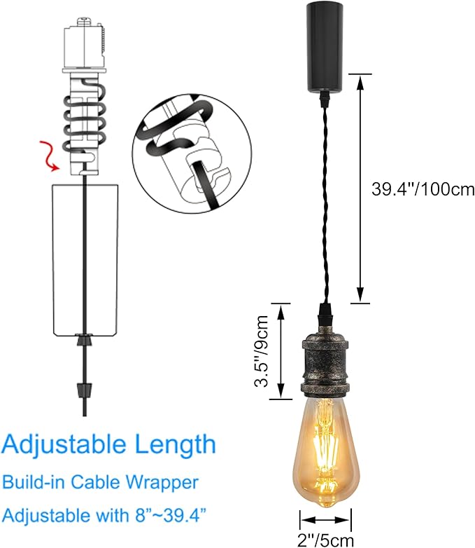 Kiven H-Type Track Lighting Pendant Adjustable Length,Industrial h Track Pendant Lights with Aluminum Holder,3-Light Track Lighting Fixture,Vintage Red