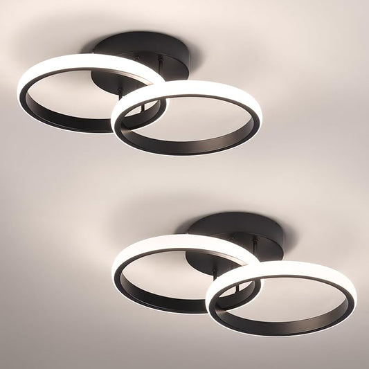 CANEOE 2 Packs Modern Led Ceiling Light Fixtures, 4500K Neutral Light Hallway Light Fixtures Ceiling, Black Bathroom Close to Ceiling Lights for Corridor Stair Aisle Lamps (Black, 2 Packs)