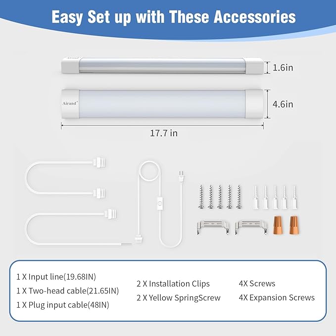 LED Ceiling Light with Plug, 5000k LED Tube Lights with plug 16W Plug in Ceiling Lights Fixture Linkable Led Closet Lights with NO/Off Switch for Garage Cabinets Kitchen Workbench Office Overhead
