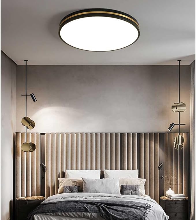 Black Minimalist LED Ceiling Light Nordic Luxury and Dimmable Flush Mount Fixture Modern Ultra-Thin Ceiling Lamp for Bedroom, Living Room, Balcony, Hallway Lighting