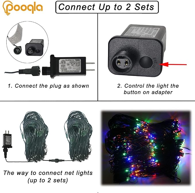 Pooqla Christmas Net Lights, 300LED Outdoor Mesh Light 14.8x4.9 ft Fairy String Mesh Light 8 Modes Green Wire, Connectable Waterproof for Bushes Tree Garden Christmas Decor, Colorful