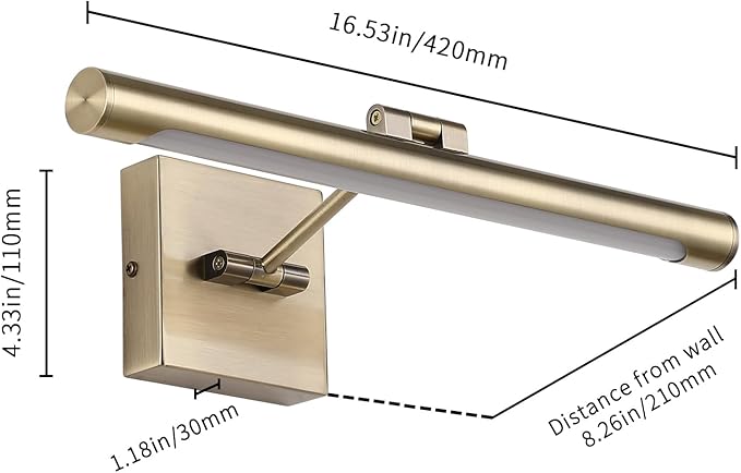 Joosenhouse LED Picture Lights for Paintings Bronze Finish 16.53" Long Swing Arm Display Wall Art Light 7W Gallery Hallway Lighting Over Pictures,Hardwired Connection 3000K