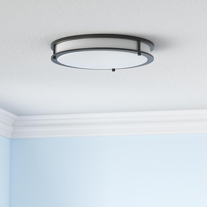 ASD LED 16" Round Flush Mount Lighting, Close to Ceiling Light Fixture | 3CCT, Dimmable, Energy Star, ETL Listed | 24W 1854LM 3000-5000K 120V | Low Profile Double Ring Lamp | Black