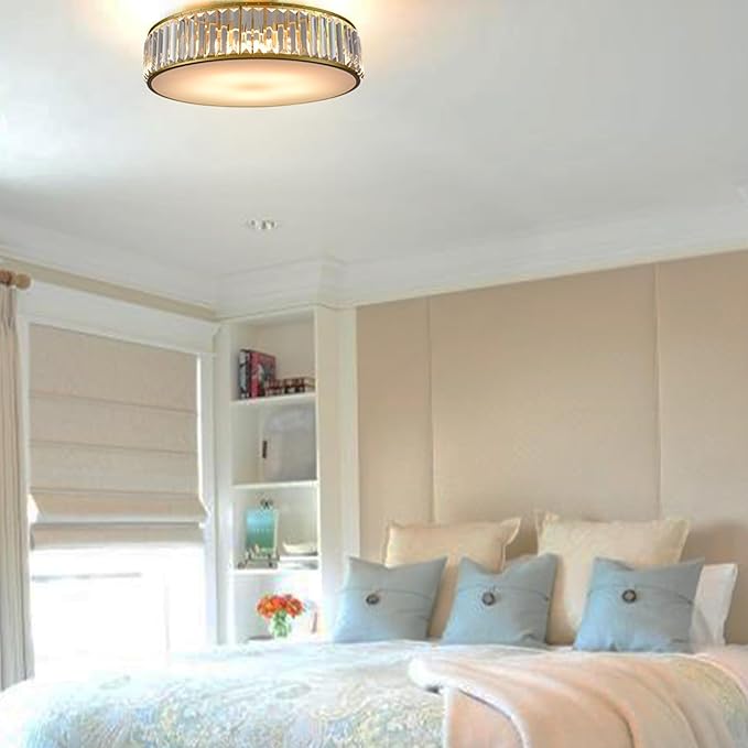 Modern 5-Light Gold Flush Mount Ceiling Light Crystal Glass Ceiling Lighting 20-Inch Luxury Crystal Light Fixtures for Bedroom Hallway Living Room