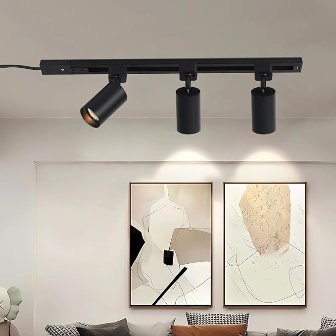 Plug in Track Lighting with Power Cord, 4-Light GU10 Track Lighting Kit with Track Rail, Modern Kitchen LED Track Lighting Fixtures Ceiling Wall Spot Light, 13FT Plug Cord, Black (No Bulbs)