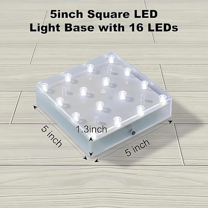 Simplelight 5 Inch Square LED Light Base - Perfect for Glass Art, Ideal Led Display for Vases, Centerpieces (5inch Square LED Vase Base Light, White)