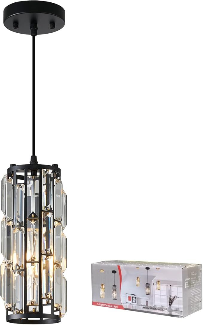 Black Pendant Lights Modern Pendant Light, Mini Crystal Pendant lamp, Adjustable Pendant lamp for Kitchen, Dining Room, Bedroom (Black Pack of 1)