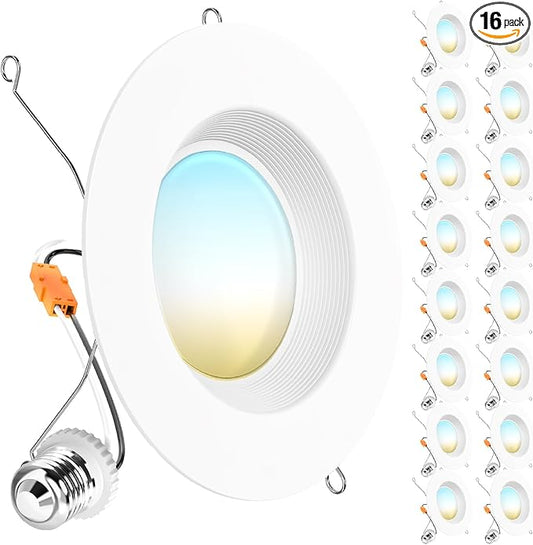 Sunco 16 Pack 6 Inch LED Recessed Light, Retrofit Downlight Can Lights for Ceiling, Baffle Trim, 1050 LM, 13W (75W Equivalent), Selectable CCT 2700K/3000K/3500K/4000K/5000K, Dimmable, Damp Rated UL.