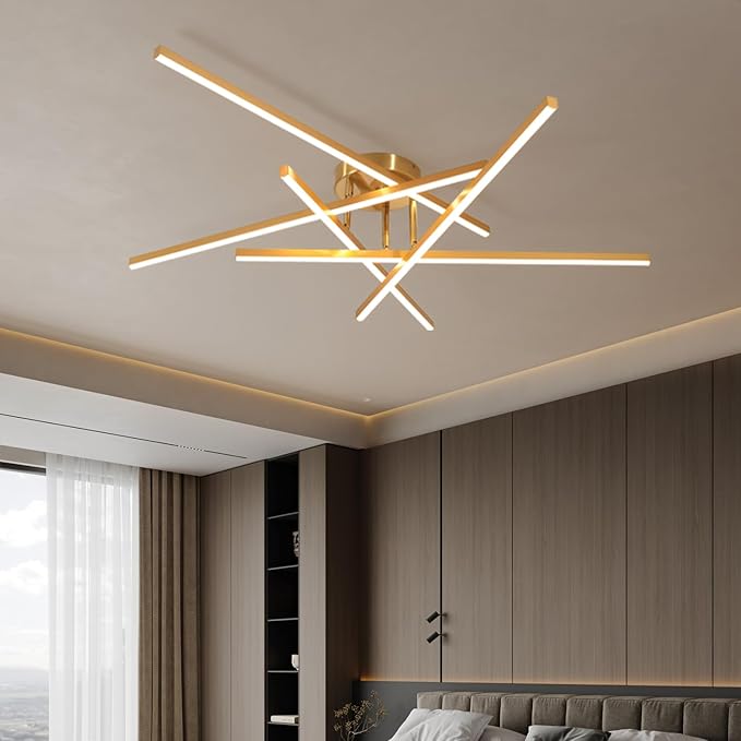 Gold Modern Sputnik Chandelier Ceiling Light Fixtures,5-Lights Industrial Metal Semi Flush Mount Ceiling Light for Bedroom Dining Room Living Room Kitchen Hallway(Gold, 5 Head)