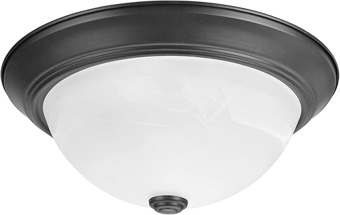 Aspen Creative 63014-2A, 2-Light Flush Mount Ceiling Light Fixture, Transitional Design in Dark Bronze Finish, White Alabaster Glass Diffuser, 13-1/8" Diameter