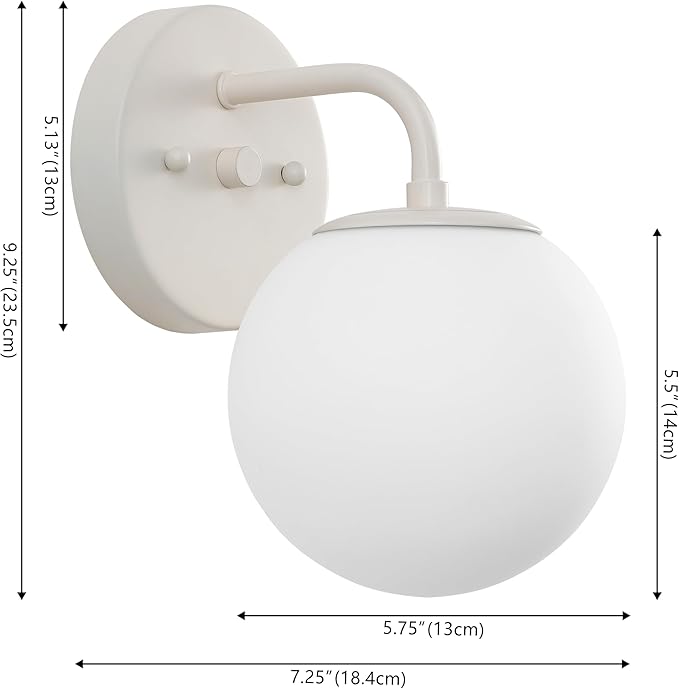 JONATHAN Y 5.75" Almond Modern Globe Wall Sconce Vanity Light for Bathroom, White 1-Light Frosted Glass Shade, Midcentury Parisian Bistro Wall Lamp, LED Bulb Included (JYL3534C)