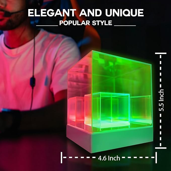 Lumoonosity Infinity Cube Light - 3D Infinity Lamp for Bedroom, Gamer Room - USB Powered, Color Changing Eye-Catching Table RGB LED Lamp