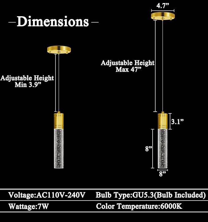 HAIXIANG Linear Chandeliers LED Pendant Lights for Kitchen Island Fixtures Bubble Crystal Chandeliers 6000K Daylight LED Bulbs Mini Pendant Lighting for Island Modern Pendant Light Fixtures