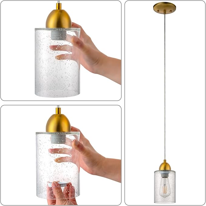 Small Pendant Light Kit - Gold, Single Island Lights for Kitchen, DIY Make Modern & Farmhouse Pendant Lights, Hanging Light Fixtures Ceiling Mount, Adjustable Height （Shade and Bulb Not Included）