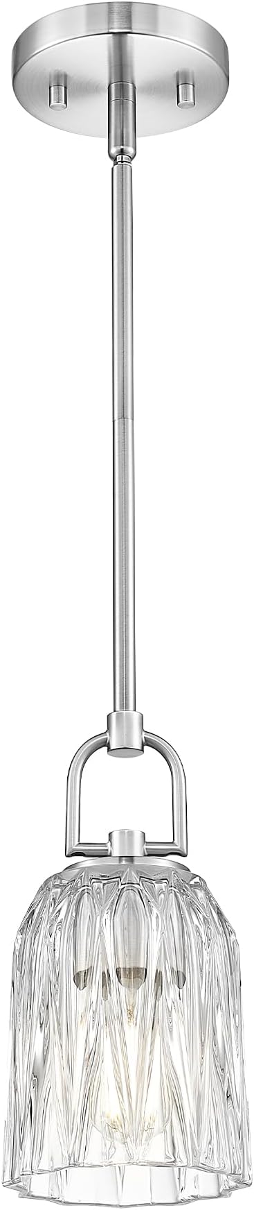 FEMILA Brushed Nickel Pendant Light Fixtures, Glass Pendant Light Modern Pendant Lighting for Kitchen Bedroom Hotel, E26 Base, 4FH83MIL BN