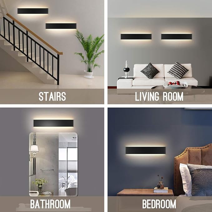 Ralbay 24 inch LED Wall Sconce Lighting, 20W Black Vanity Lights for Bathroom Vanity, Matte Black Modern Warm White 2700-3200K