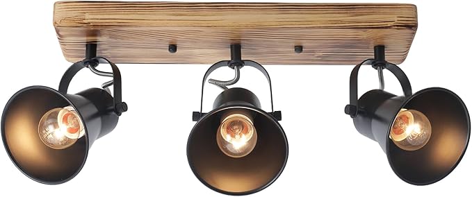 3-Light Track Lighting Kit, Wood Semi Flush Mount Ceiling Light with 3 Rotatable Heads – Modern Farmhouse Kitchen Lighting Fixtures Ceiling for Living Room, Bedroom, Hallway, Bathroom