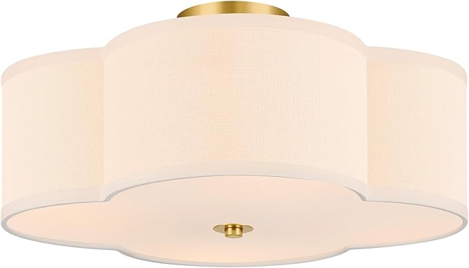 VONLUCE Semi-Flush Mount Ceiling Light, 15.8" Modern 4-Light Ceiling Light Fixture with White Clover-Shaped Shade 4 E26 Sockets for Bedroom Entryway Living Room, Gold Finish, ETL Certificated