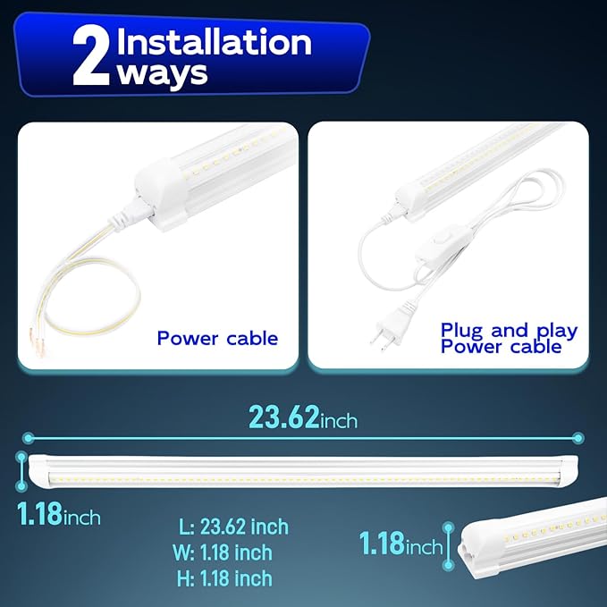 hykolity 30W 2FT LED Shop Light, 3500lm 6500K Super Bright White, Linkable Ceiling Light Fixture, V Shape Integrated T8 LED Tube Light with Built-in ON/Off Switch for Workbench, Cabinet, ETL, 4 Pack