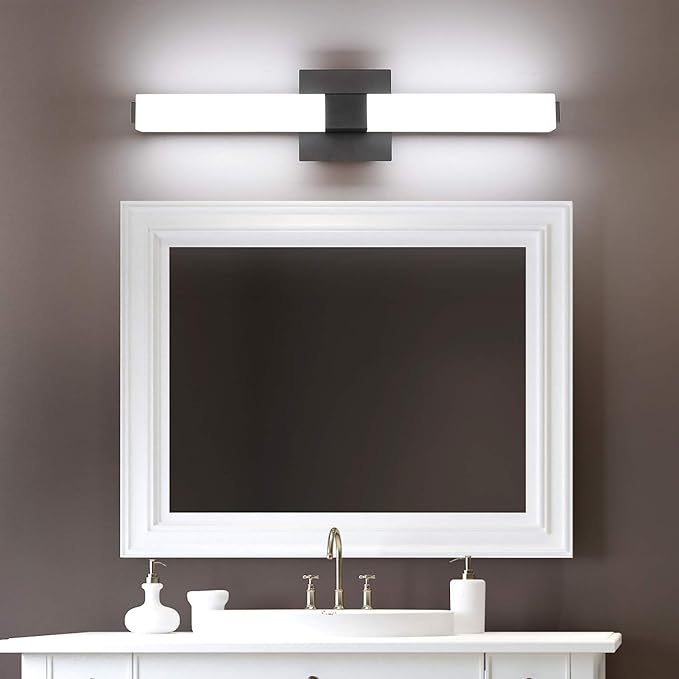ZUZITO Black Bathroom Light Fixture - 24in Modern LED Vanity Light Bar - Dimmable Lighting Fixtures Over Mirror for Bath 6000K Cool White 6000K
