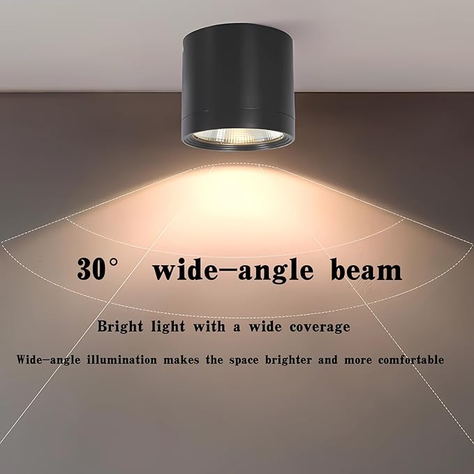 MEGHALI 2-Pack Outdoor Ceiling Light, LED Ceiling Spotlight 18W, Modern Waterproof Flush Mount Downlight, Black Aluminum Exterior Ceiling Lights for Patio Balcony, Warm Light 3000K
