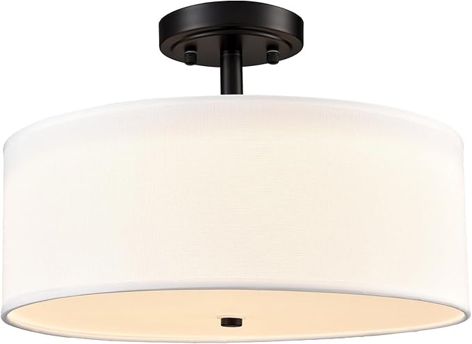 Black Dimmable LED Ceiling Light 30W 3000K/4500K/5500K 15-Inch Modern Farmhouse Drum Light Fixtures Matte Black Semi Flush Mount Lamp for Bedroom Hallway Living Room